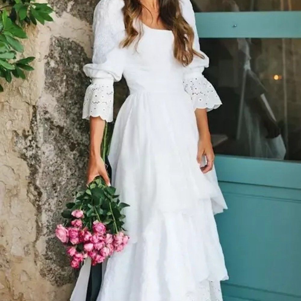 Chic White Tiered Wedding Dress